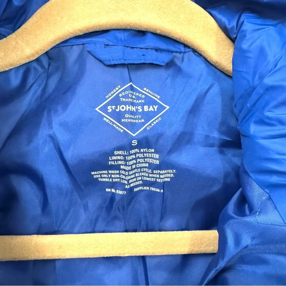 St Johns Bay Puffer Jacket Blue Mens Sz S Lightweight Water Resistant Outdoorsy